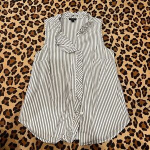 Ann Taylor Sleeveless Black & White Stripe Ruffle Tie Front Top